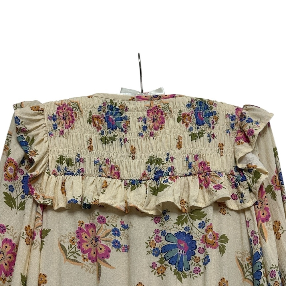 SPELL Solstice Cream Floral Long Sleeve Romper Ruffles Smocking Tassels size XS - Picture 7 of 13